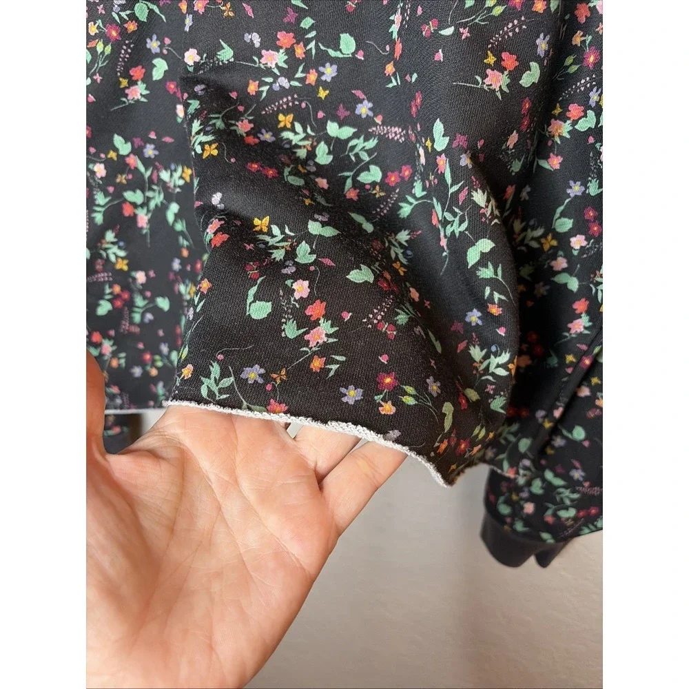 Adidas Originals Black Floral Long Sleeve Oversized Sweatshirt CROPPED, Size L